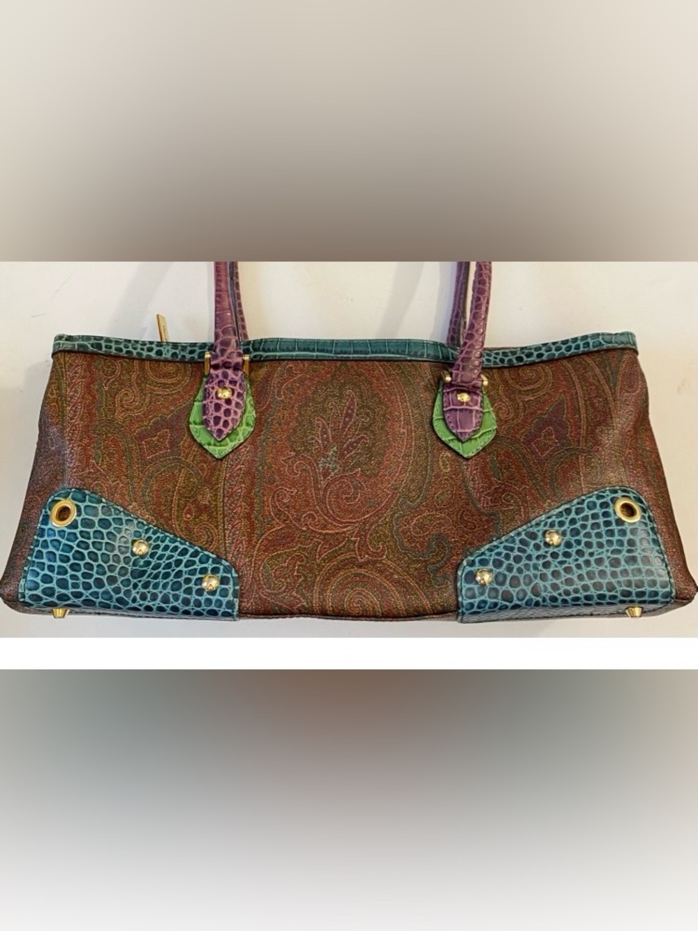 ETRO Multicolor Paisley canvas and croc-embossed leather EUC! - Picture 5 of 12